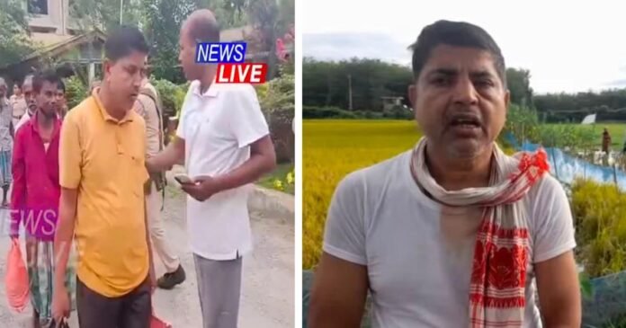 خیر الاسلام (بائیں) کو ہفتہ کو موریگاؤں، آسام سے مٹیا حراستی کیمپ لے جایا جا رہا ہے، اور منگل کو بنگلہ دیش کے کوریگرام ضلع کے ایک میدان میں (دائیں)۔ | نیوز لائیو اور مستفضور تارا/فیس بک